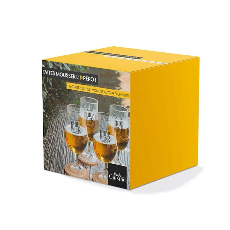 Coffret 4 verres bière + sous-verre